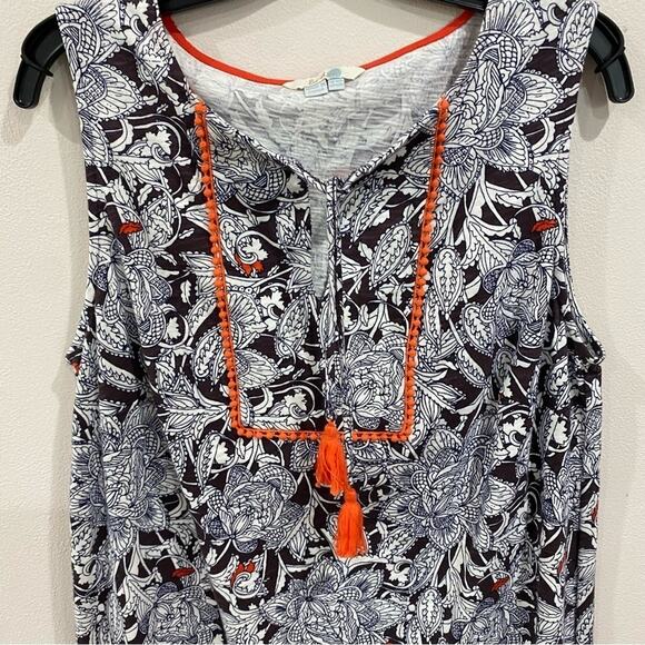 Boden Floral Boho A-Line Dress Size 12 Brown Orange White Sleeveless Casual - Picture 4 of 9